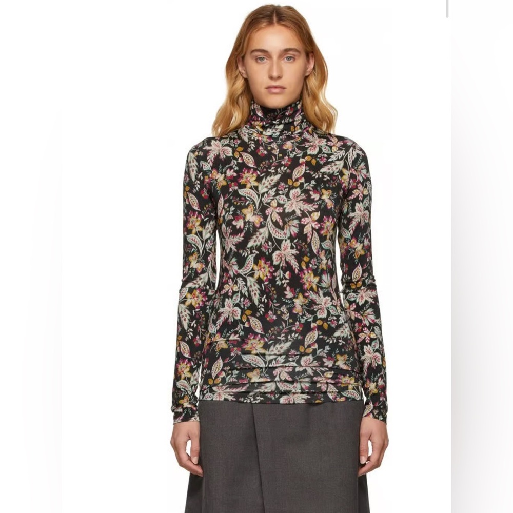 Isabel Marant Floral Turtleneck Sweater - Black and Pink
